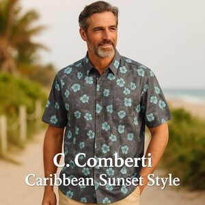 🌿 C. Comberti “Caribbean Sunset” Floral Short Sleeve Shirt – XXL (45/46)
